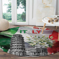 Italy Pisa Tower Round Carpet White Lily With Flag Style - Wonder Print Shop