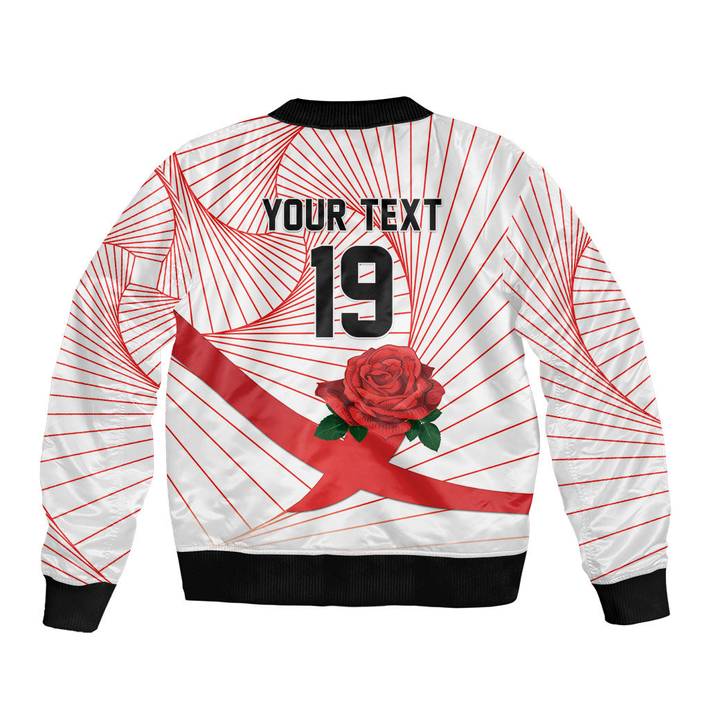 England Rugby Custom Bomber Jacket English Red Rose Champions - White