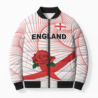 England Rugby Custom Bomber Puffer Jacket English Red Rose Champions - White
