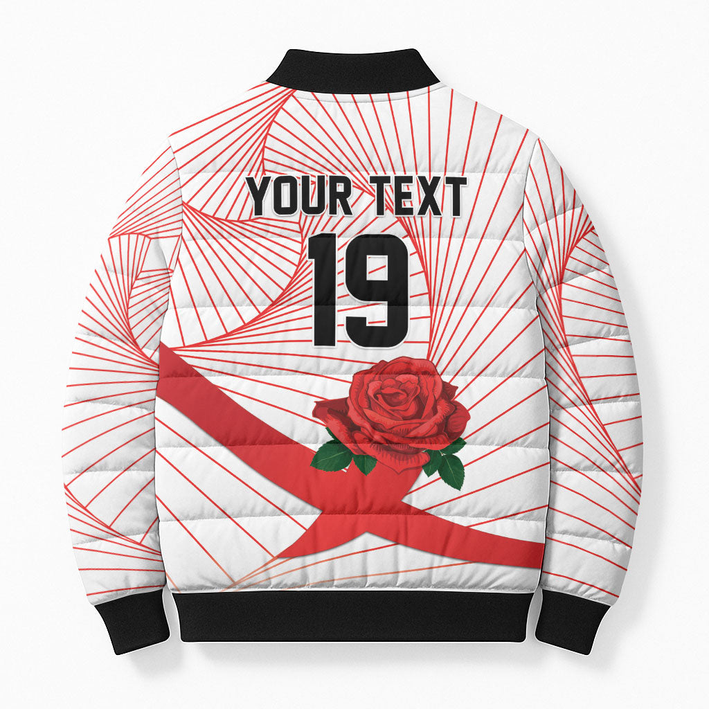 England Rugby Custom Bomber Puffer Jacket English Red Rose Champions - White