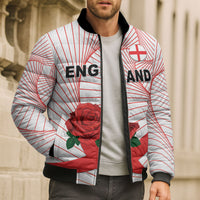 England Rugby Custom Bomber Puffer Jacket English Red Rose Champions - White