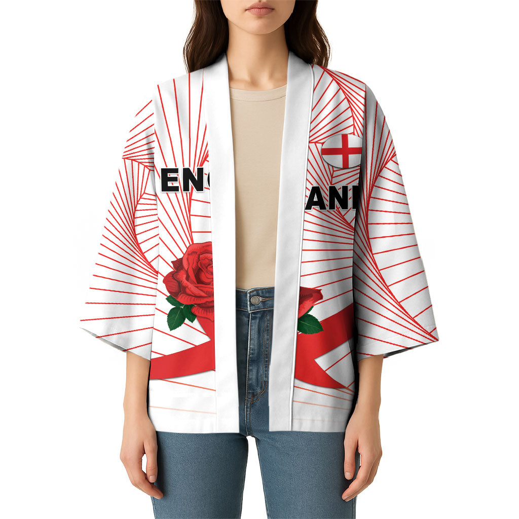 England Rugby Custom Kimono English Red Rose Champions - White