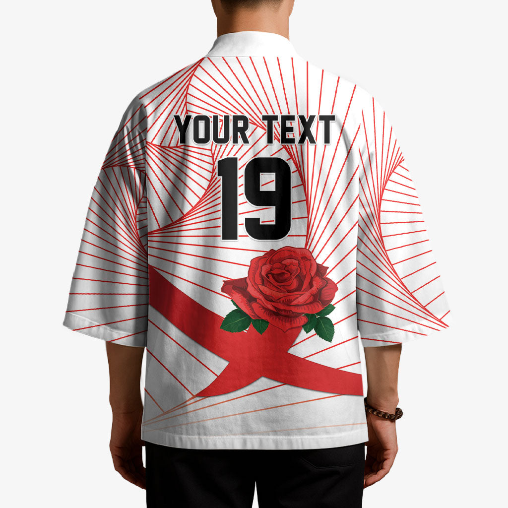 England Rugby Custom Kimono English Red Rose Champions - White