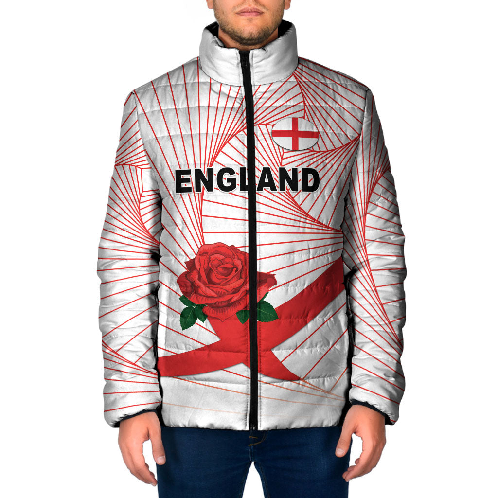 England Rugby Custom Padded Jacket English Red Rose Champions - White