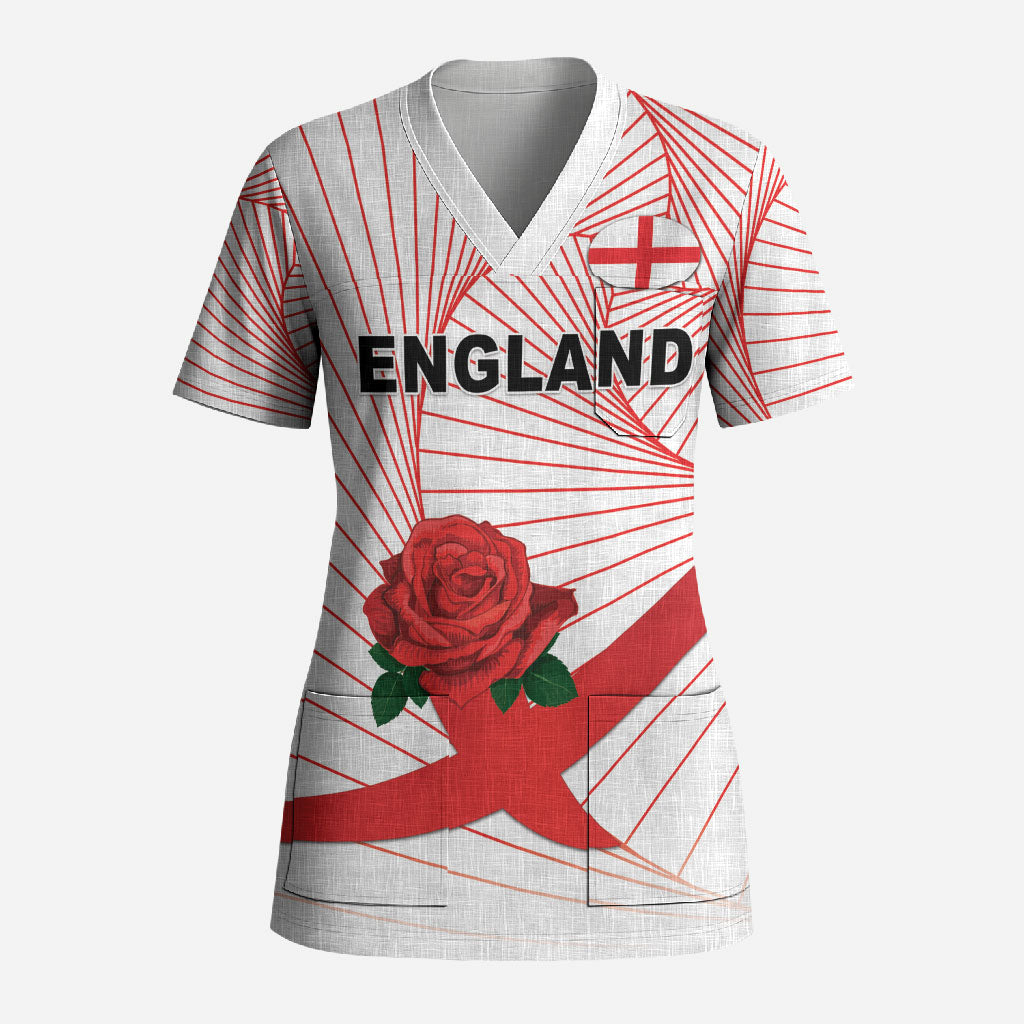 England Rugby Custom Scrub Top English Red Rose Champions - White