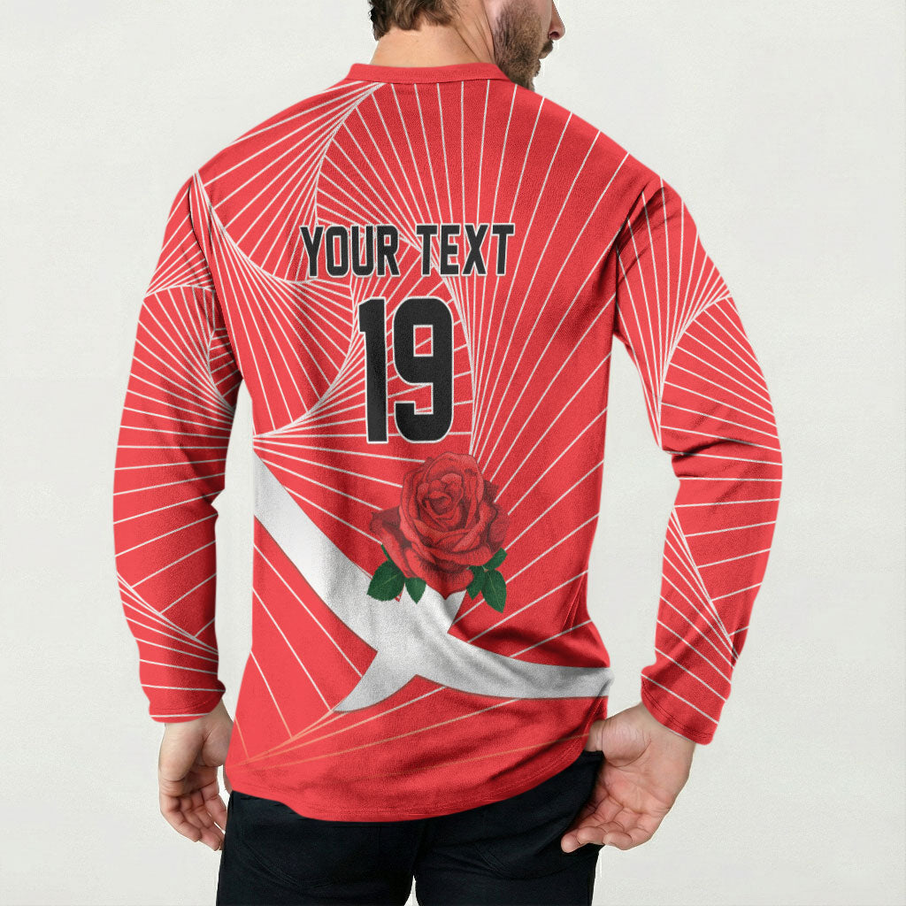 England Rugby Custom Button Sweatshirt English Red Rose Champions - Red