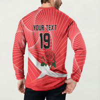 England Rugby Custom Button Sweatshirt English Red Rose Champions - Red