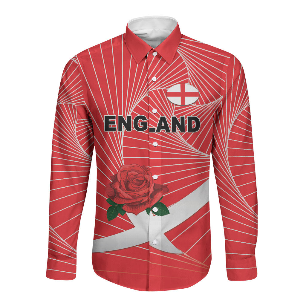 England Rugby Custom Long Sleeve Button Shirt English Red Rose Champions - Red