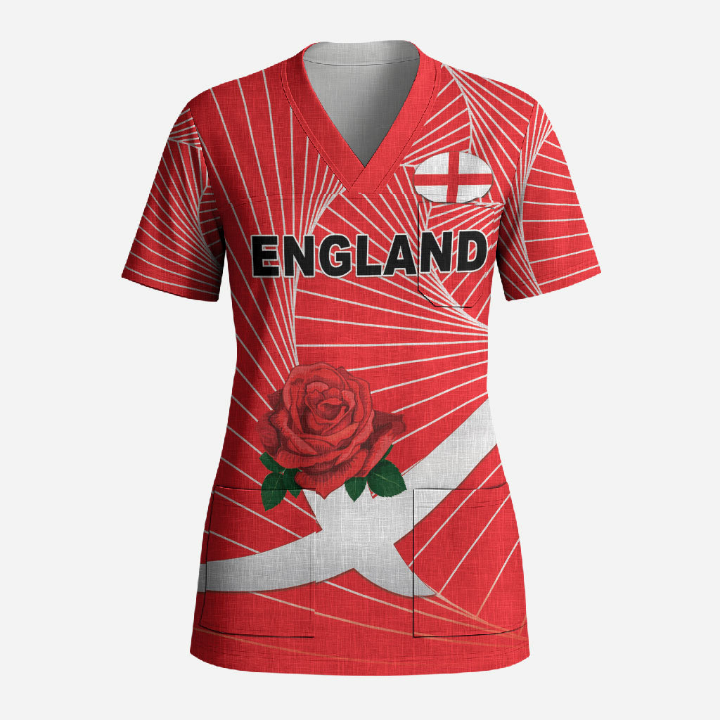 England Rugby Custom Scrub Top English Red Rose Champions - Red