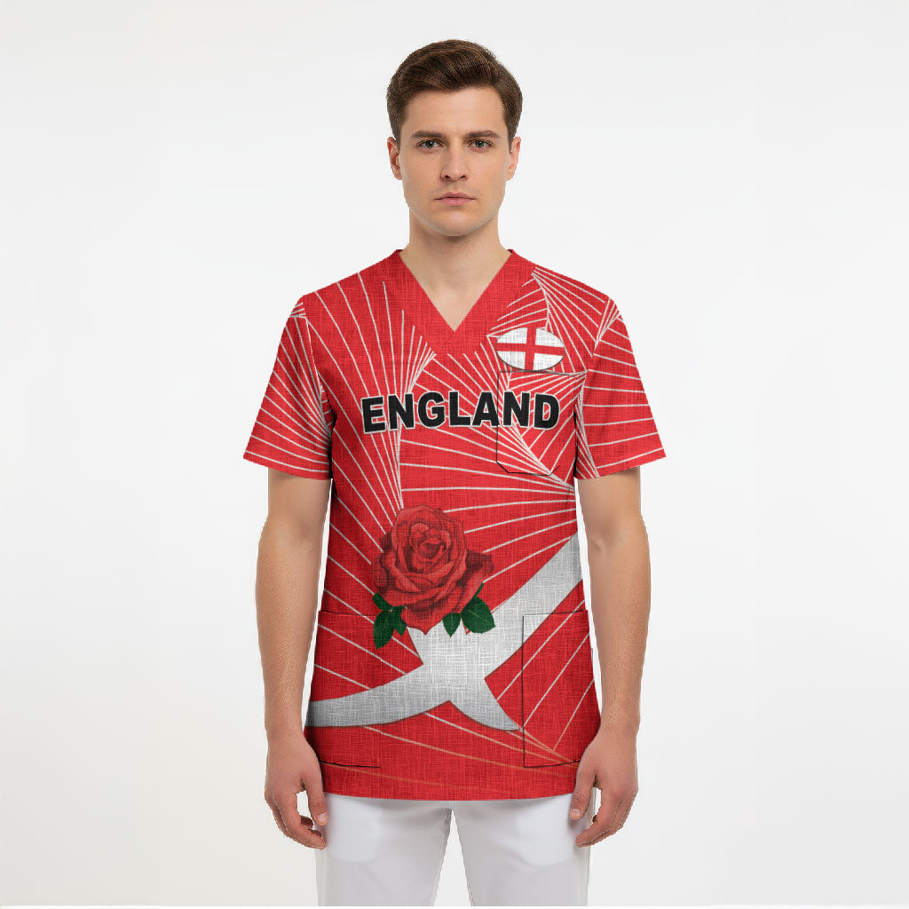 England Rugby Custom Scrub Top English Red Rose Champions - Red