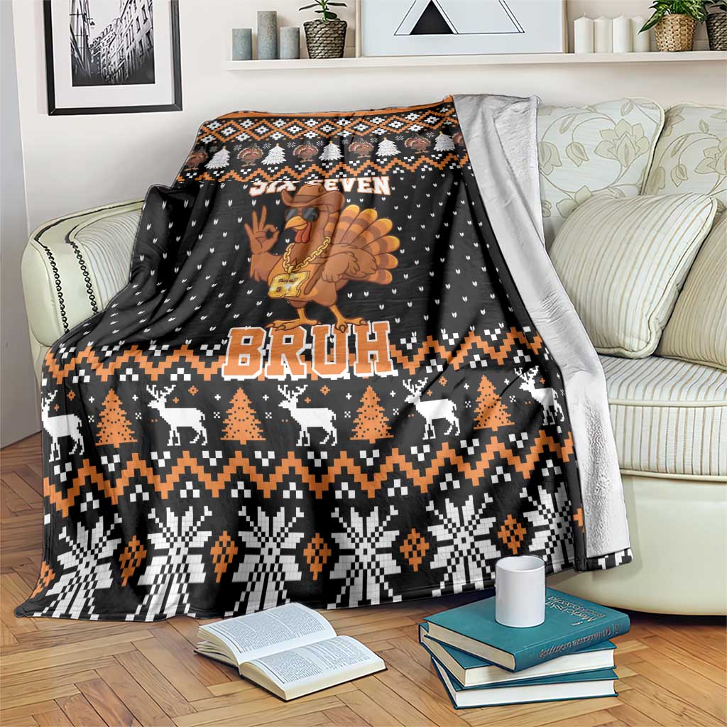 Thanksgiving Turkey Six Seven Bruh Blanket Meme Gen Alpha Slang - Wonder Print Shop