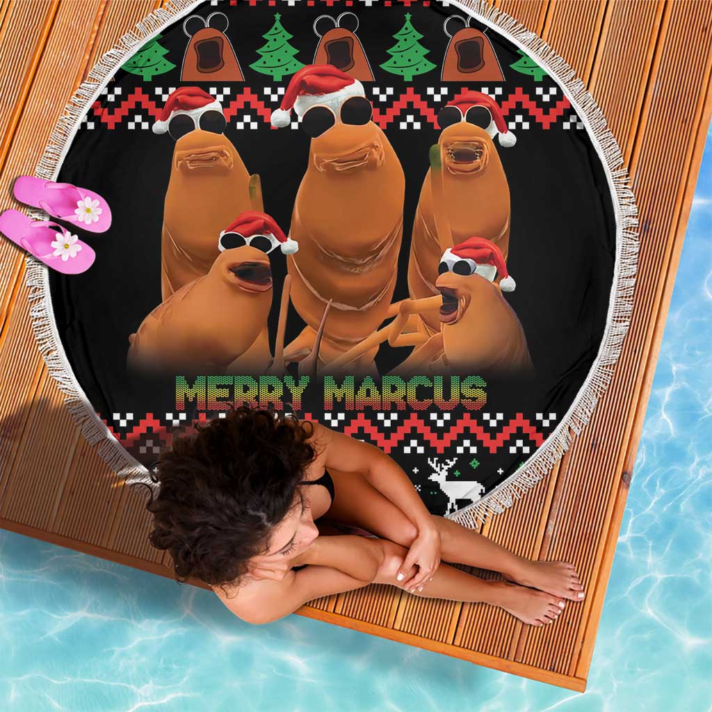 Marcus The Worm Christmas Beach Blanket Funny Gen Alpha Meme Slang - Wonder Print Shop