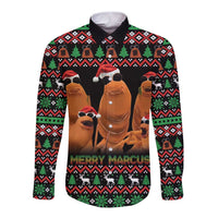 Marcus The Worm Christmas Long Sleeve Button Shirt Funny Gen Alpha Meme Slang - Wonder Print Shop