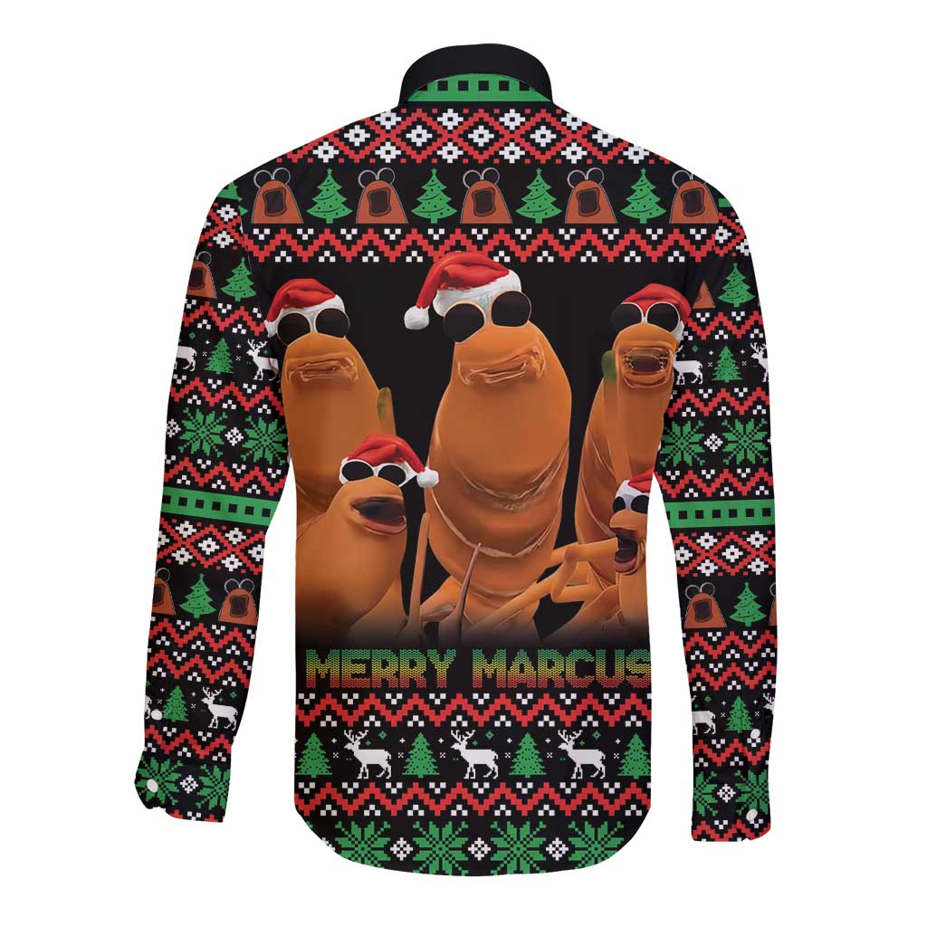 Marcus The Worm Christmas Long Sleeve Button Shirt Funny Gen Alpha Meme Slang - Wonder Print Shop
