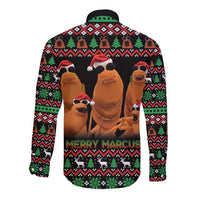 Marcus The Worm Christmas Long Sleeve Button Shirt Funny Gen Alpha Meme Slang - Wonder Print Shop