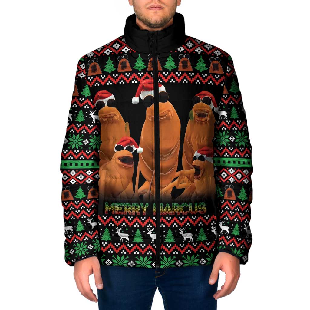 Marcus The Worm Christmas Padded Jacket Funny Gen Alpha Meme Slang - Wonder Print Shop