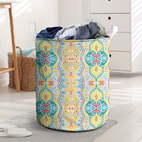 Indian Mandala Pattern Laundry Basket Yellow Geometric Floral Mandala