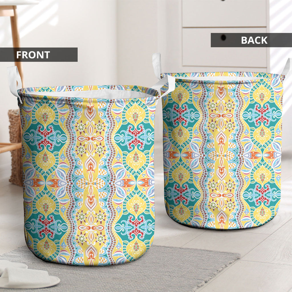 Indian Mandala Pattern Laundry Basket Yellow Geometric Floral Mandala