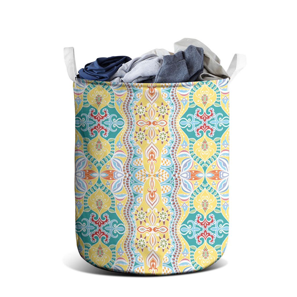 Indian Mandala Pattern Laundry Basket Yellow Geometric Floral Mandala