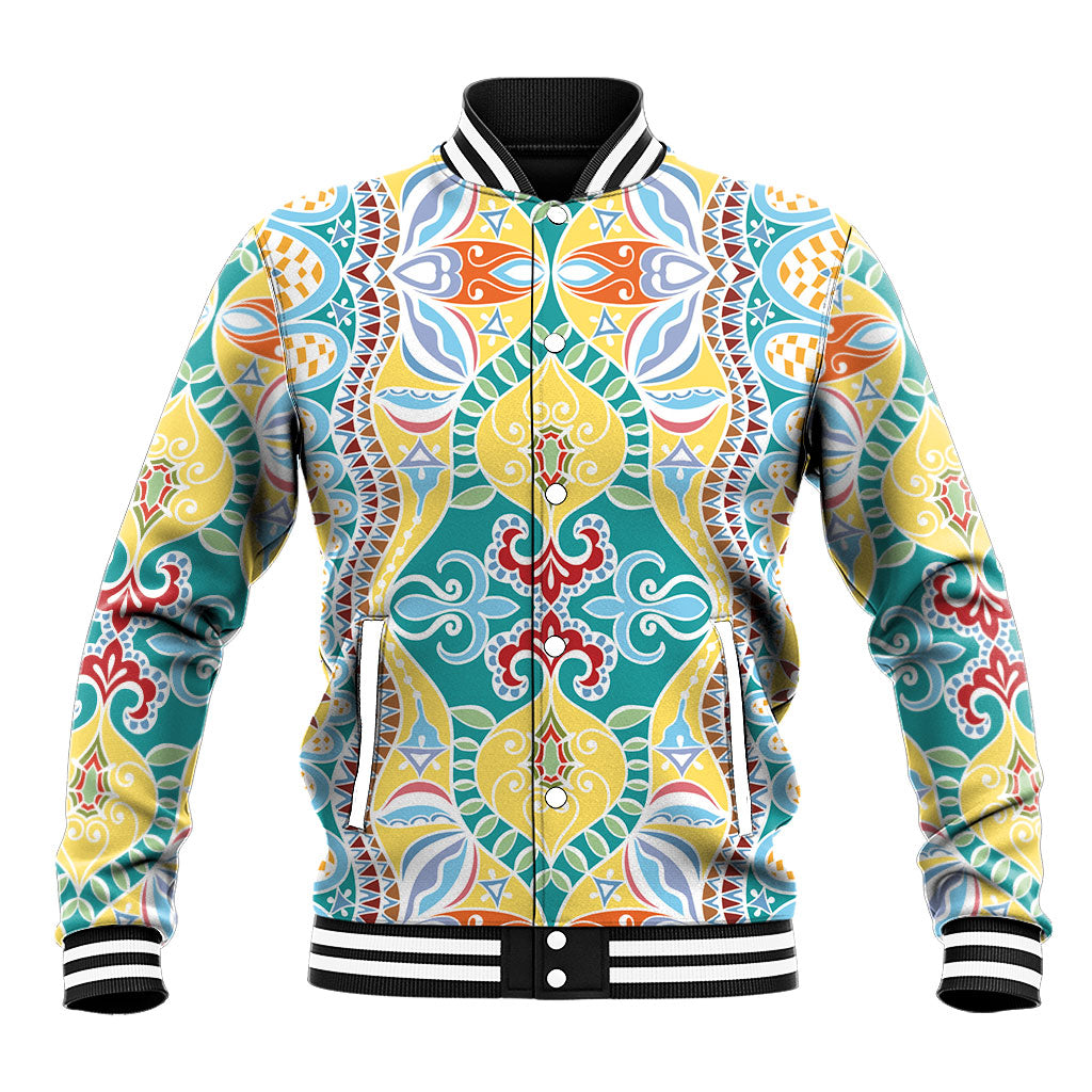 Indian Mandala Pattern Baseball Jacket Yellow Geometric Floral Mandala