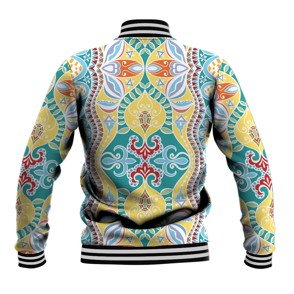 Indian Mandala Pattern Baseball Jacket Yellow Geometric Floral Mandala