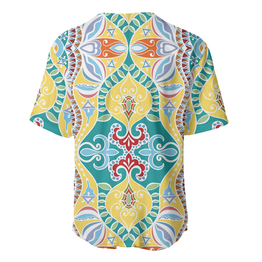 Indian Mandala Pattern Baseball Jersey Yellow Geometric Floral Mandala