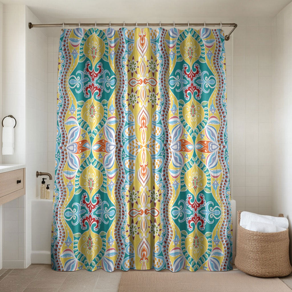 Indian Mandala Pattern Bathroom Set Yellow Geometric Floral Mandala