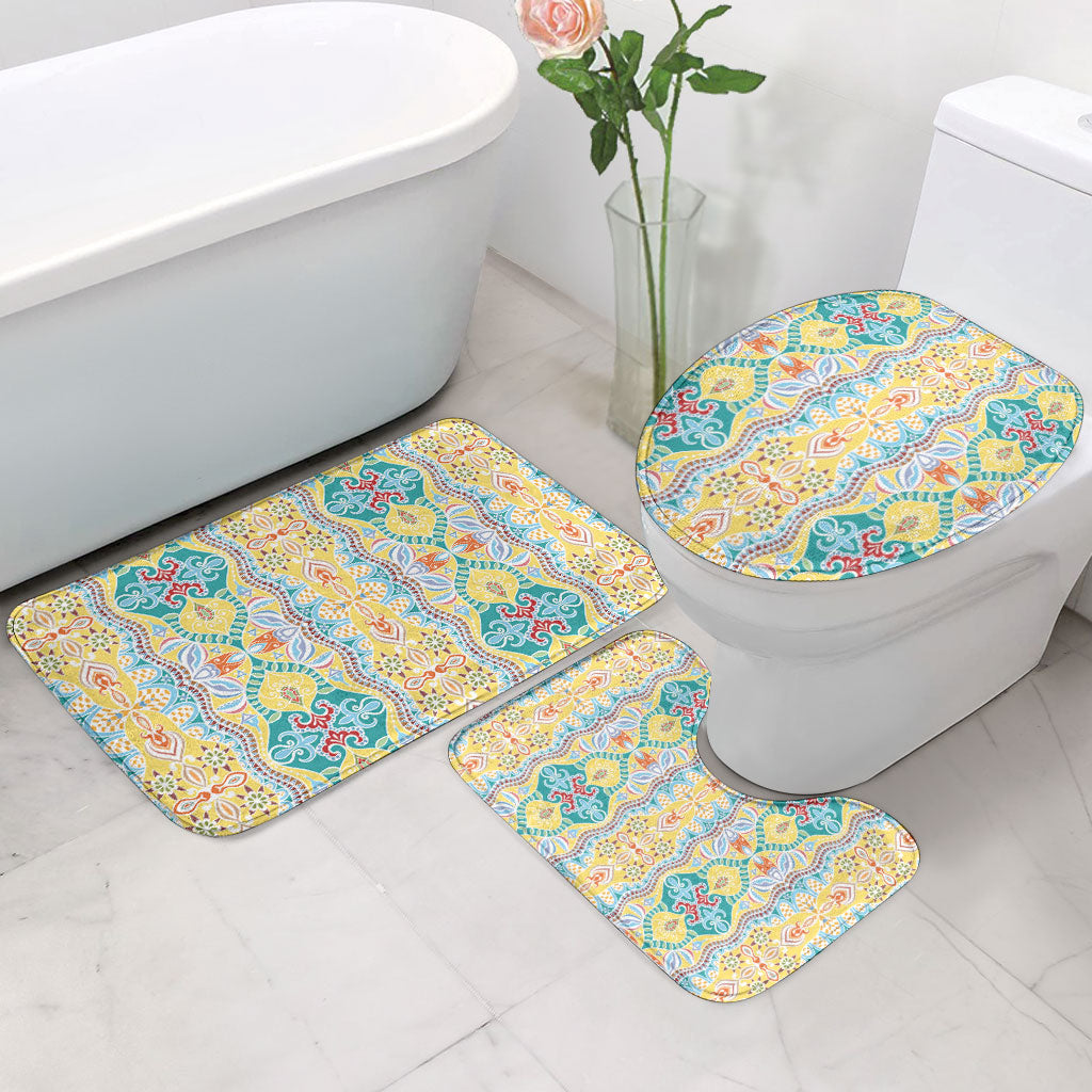 Indian Mandala Pattern Bathroom Set Yellow Geometric Floral Mandala