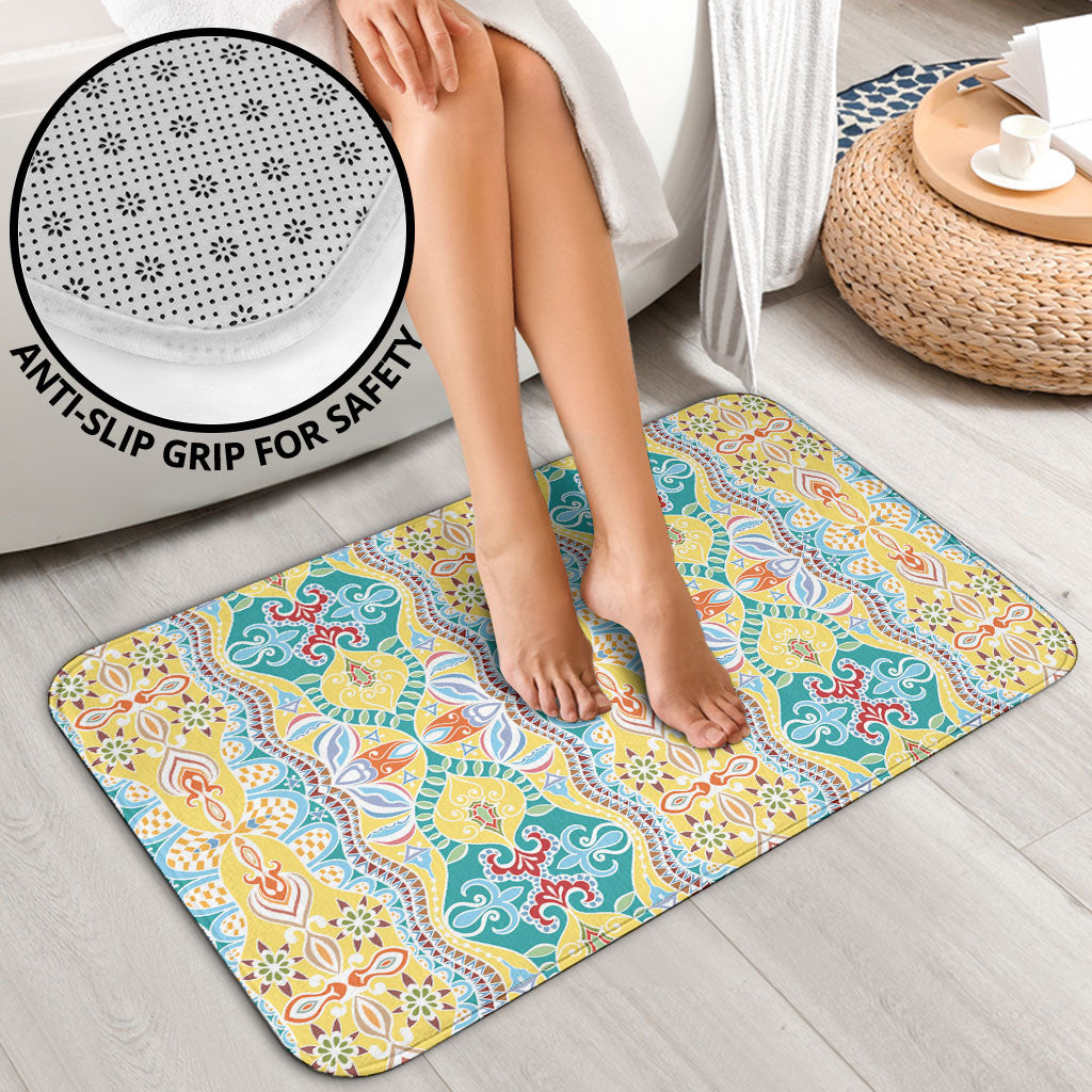 Indian Mandala Pattern Bathroom Set Yellow Geometric Floral Mandala