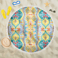 Indian Mandala Pattern Beach Blanket Yellow Geometric Floral Mandala