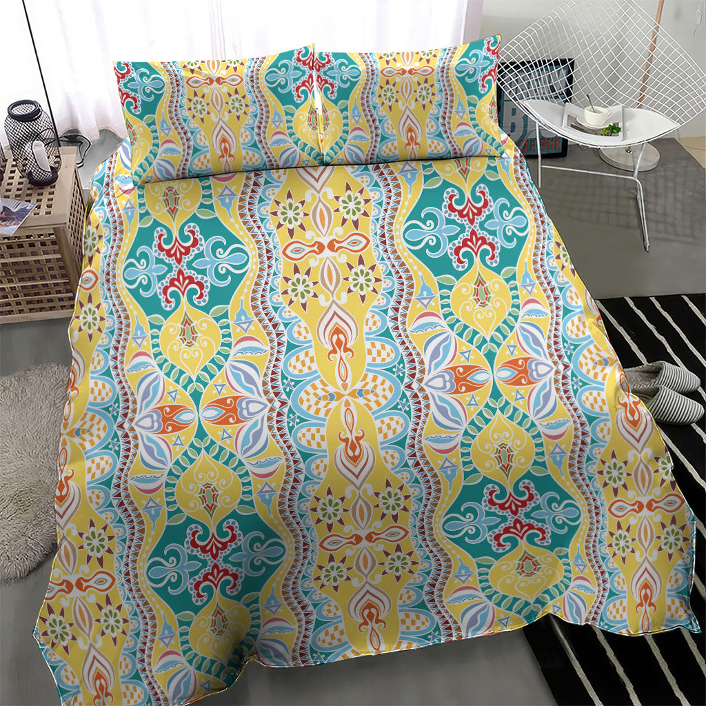 Indian Mandala Pattern Bedding Set Yellow Geometric Floral Mandala