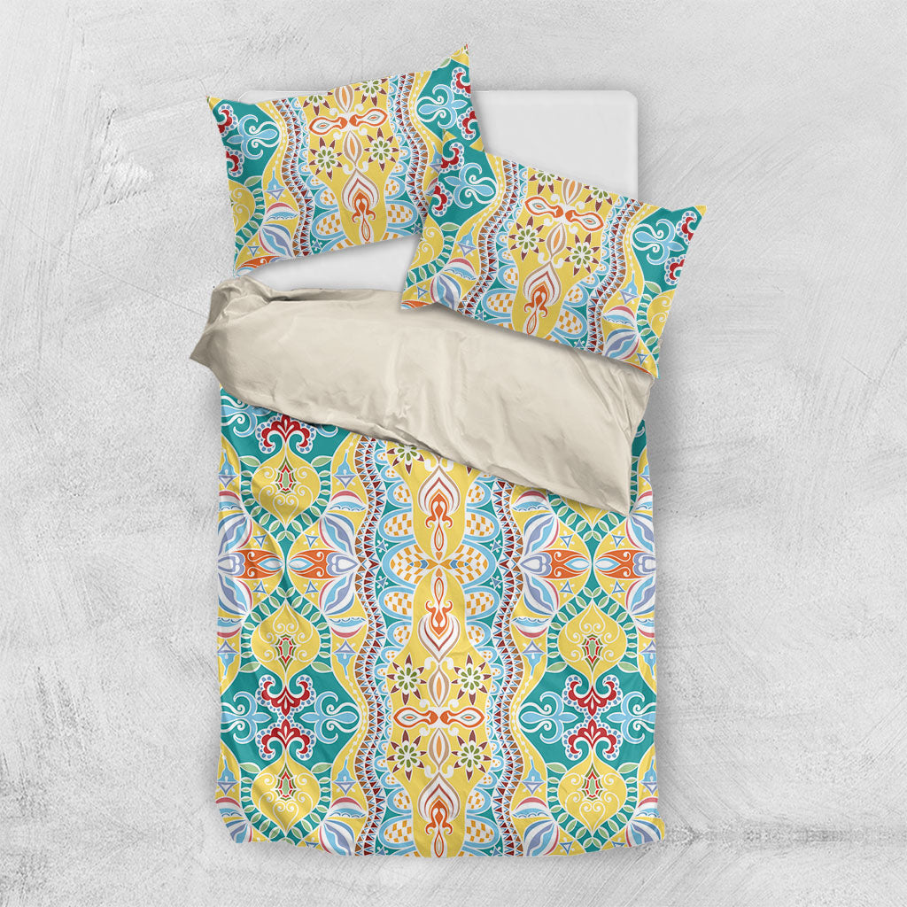 Indian Mandala Pattern Bedding Set Yellow Geometric Floral Mandala