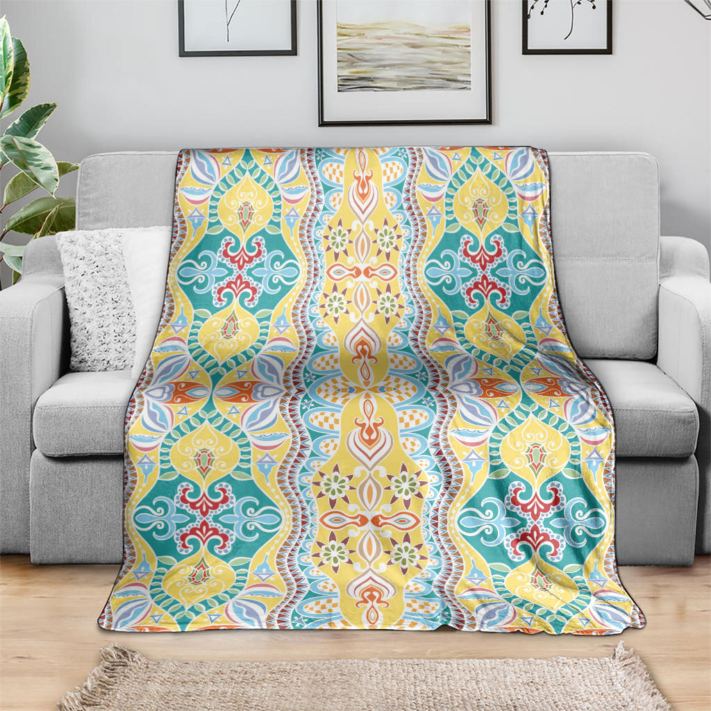 Indian Mandala Pattern Blanket Yellow Geometric Floral Mandala