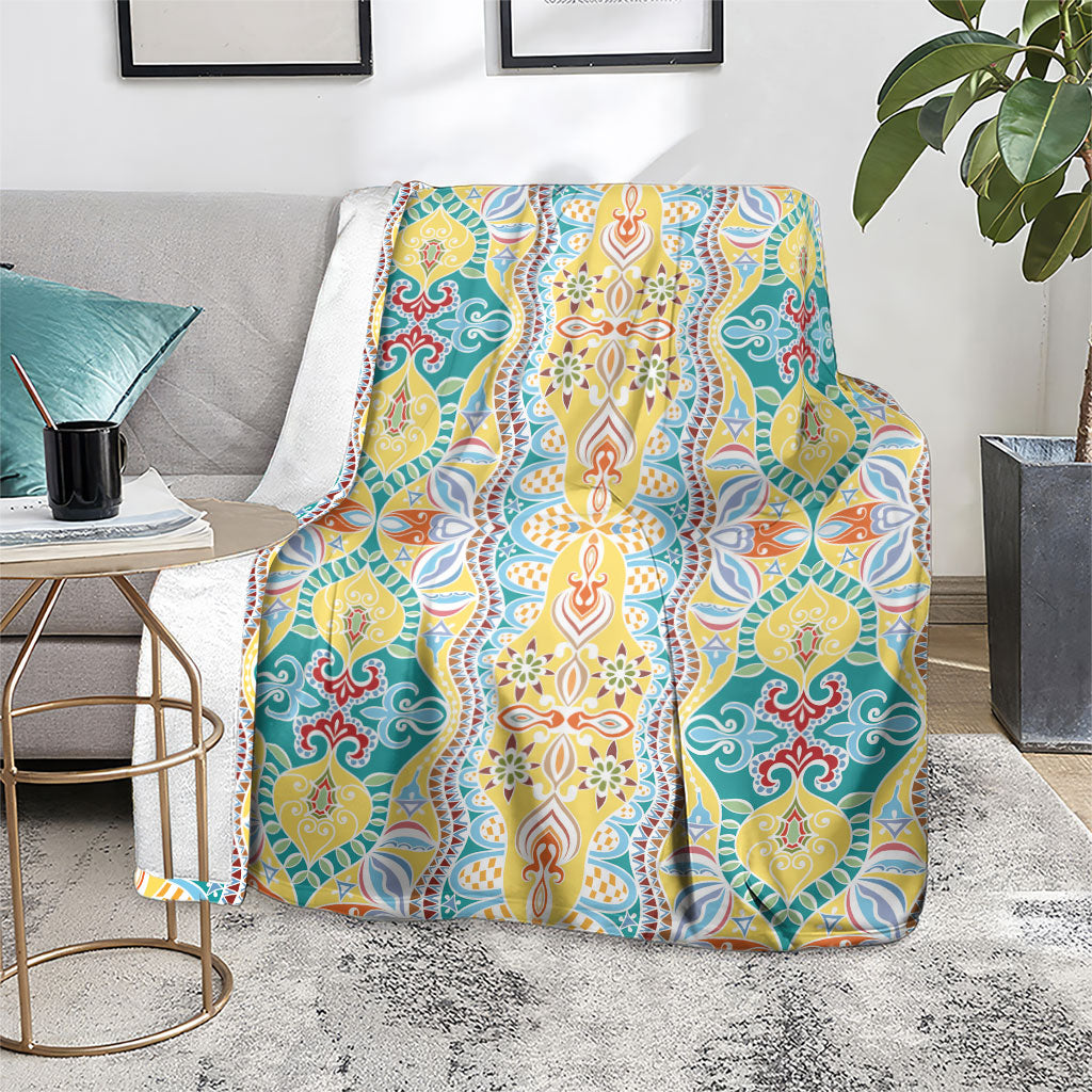 Indian Mandala Pattern Blanket Yellow Geometric Floral Mandala