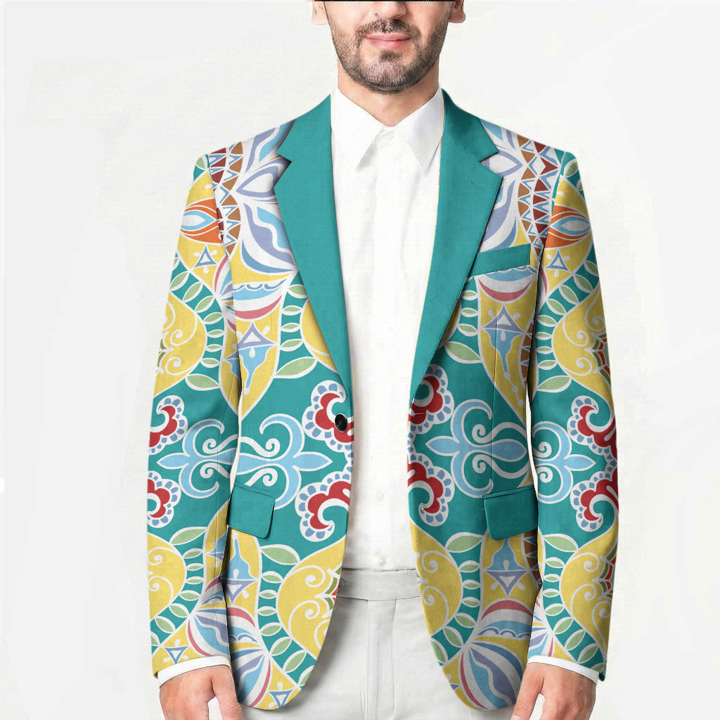 Indian Mandala Pattern Blazer Yellow Geometric Floral Mandala