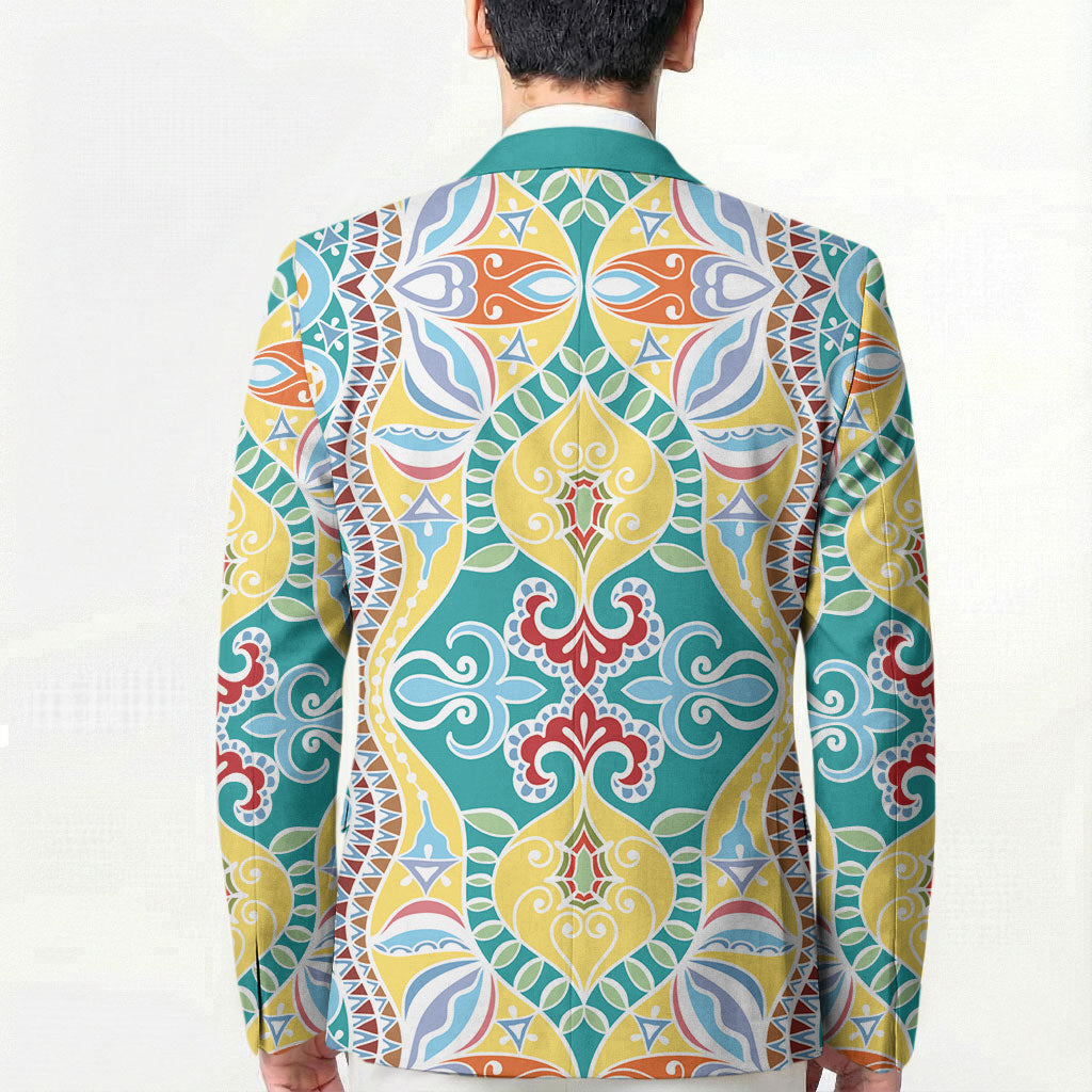 Indian Mandala Pattern Blazer Yellow Geometric Floral Mandala