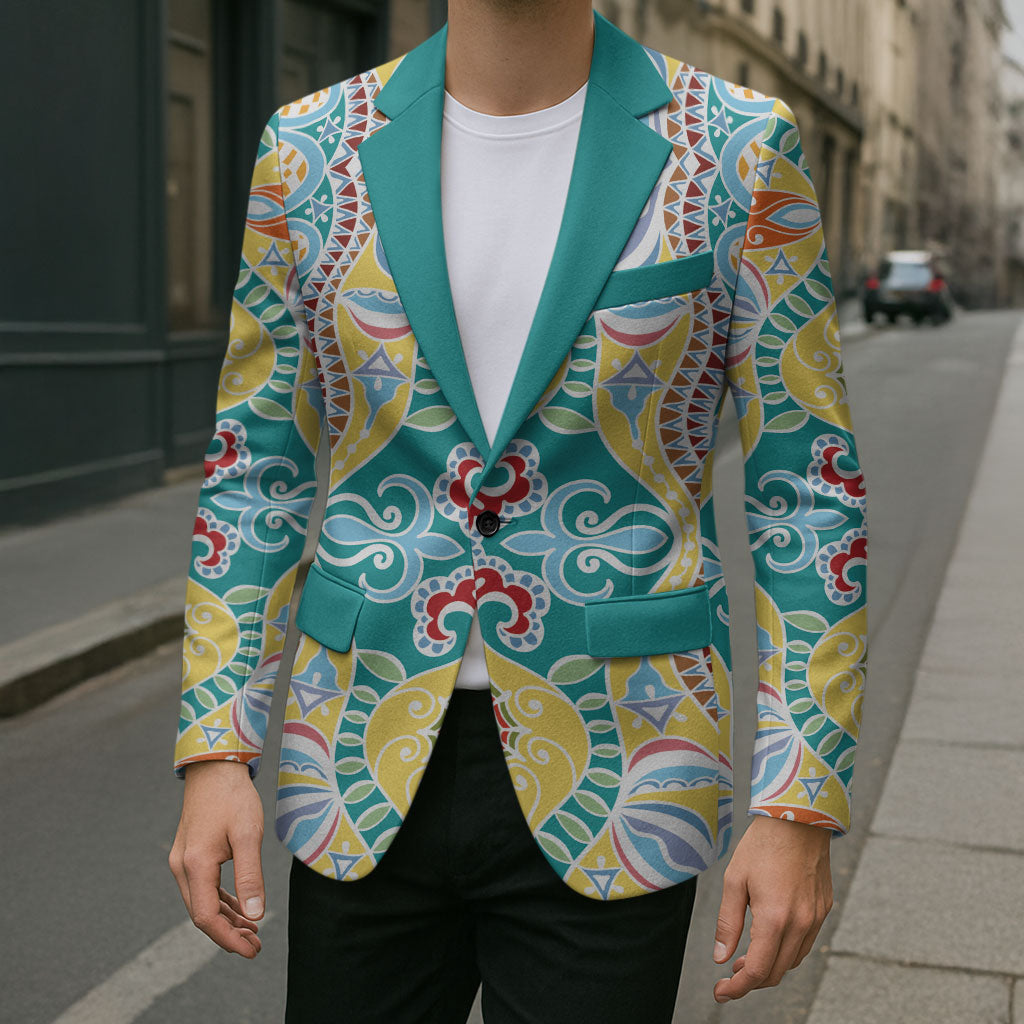 Indian Mandala Pattern Blazer Yellow Geometric Floral Mandala