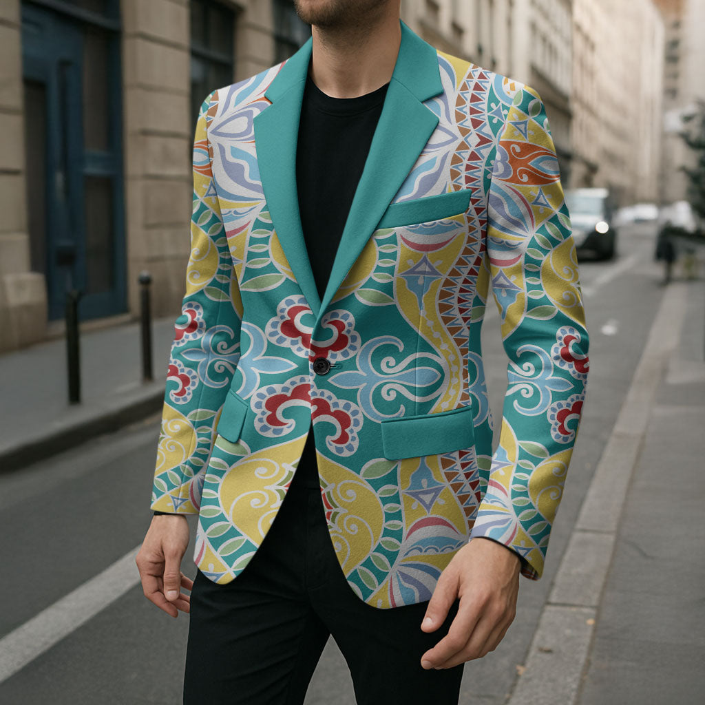 Indian Mandala Pattern Blazer Yellow Geometric Floral Mandala