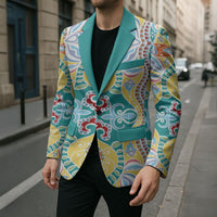 Indian Mandala Pattern Blazer Yellow Geometric Floral Mandala