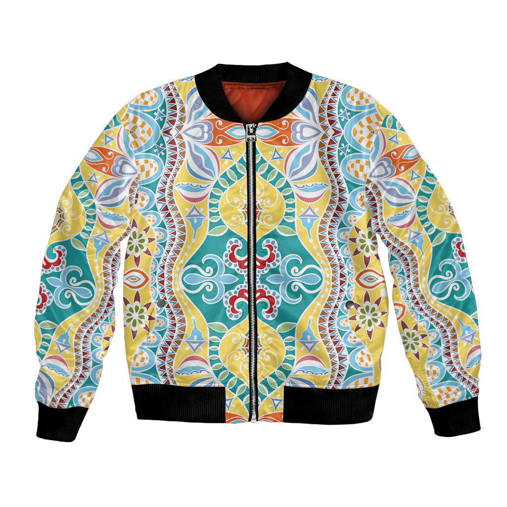 Indian Mandala Pattern Bomber Jacket Yellow Geometric Floral Mandala