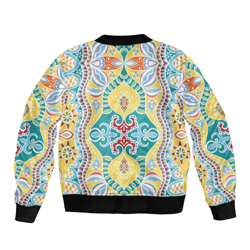 Indian Mandala Pattern Bomber Jacket Yellow Geometric Floral Mandala