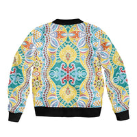 Indian Mandala Pattern Bomber Jacket Yellow Geometric Floral Mandala