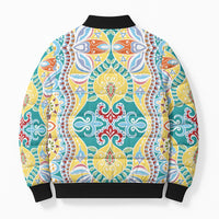 Indian Mandala Pattern Bomber Puffer Jacket Yellow Geometric Floral Mandala