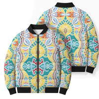 Indian Mandala Pattern Bomber Puffer Jacket Yellow Geometric Floral Mandala