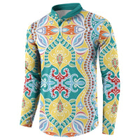 Indian Mandala Pattern Button Sweatshirt Yellow Geometric Floral Mandala