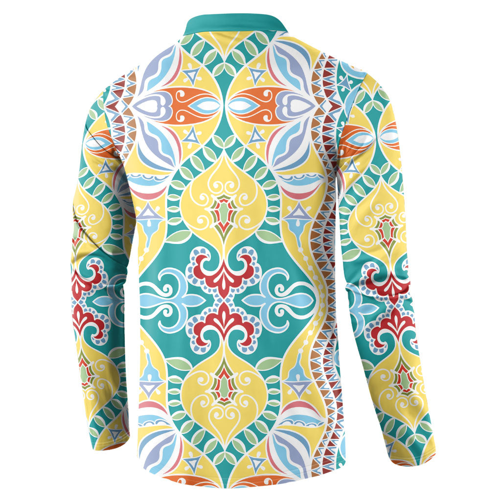 Indian Mandala Pattern Button Sweatshirt Yellow Geometric Floral Mandala