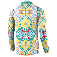 Indian Mandala Pattern Button Sweatshirt Yellow Geometric Floral Mandala