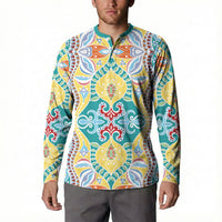 Indian Mandala Pattern Button Sweatshirt Yellow Geometric Floral Mandala