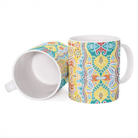 Indian Mandala Pattern Ceramic Mug Yellow Geometric Floral Mandala