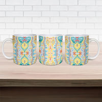 Indian Mandala Pattern Ceramic Mug Yellow Geometric Floral Mandala